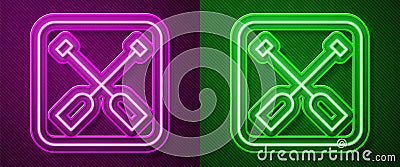 Glowing neon line Paddle icon isolated on purple and green background. Paddle boat oars. Vector Stock Photo