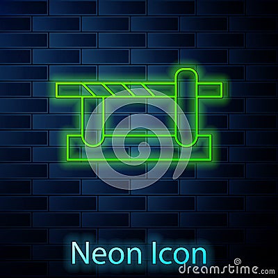 Glowing neon line Parking car barrier icon isolated on brick wall background. Street road stop border. Vector Vector Illustration