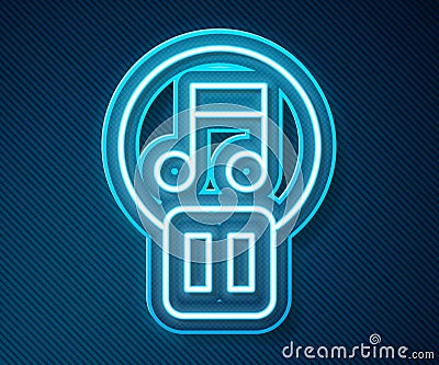 Glowing neon line Pause button icon isolated on blue background. Vector Vector Illustration