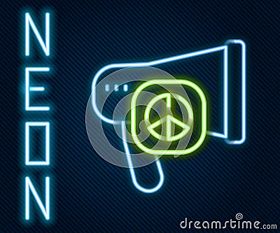 Glowing neon line Peace icon isolated on black background. Hippie symbol of peace. Colorful outline concept. Vector Stock Photo