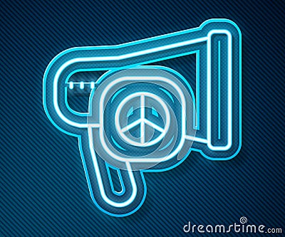 Glowing neon line Peace icon isolated on blue background. Hippie symbol of peace. Vector Vector Illustration