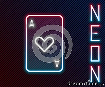 Glowing neon line Playing card with heart symbol icon isolated on black background. Casino gambling. Colorful outline Vector Illustration