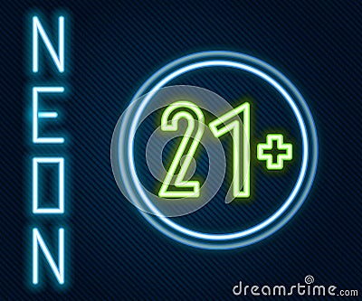 Glowing neon line 21 plus icon isolated on black background. Adults content icon. Colorful outline concept. Vector Vector Illustration