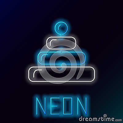 Glowing neon line Pyramid toy icon isolated on black background. Colorful outline concept. Vector Vector Illustration