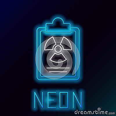 Glowing neon line Radiation warning document icon isolated on black background. Text file. Colorful outline concept Vector Illustration