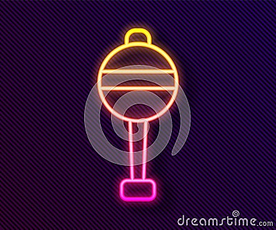 Glowing neon line Rattle baby toy icon isolated on black background. Beanbag sign. Vector Vector Illustration