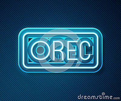 Glowing neon line Record button icon isolated on blue background. Rec button. Vector Vector Illustration