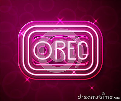 Glowing neon line Record button icon isolated on red background. Rec button. Vector Vector Illustration