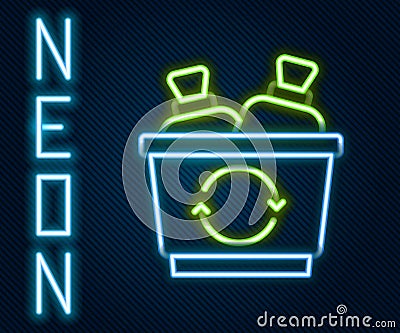 Glowing neon line Recycle bin with recycle symbol icon isolated on black background. Trash can icon. Garbage bin sign Stock Photo