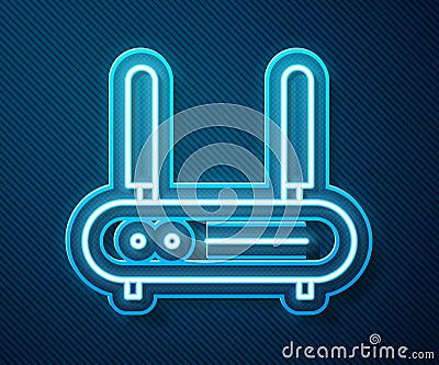 Glowing neon line Router and wi-fi signal icon isolated on blue background. Wireless ethernet modem router. Computer Vector Illustration
