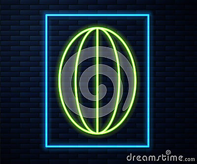 Glowing neon line Rugby ball icon isolated on brick wall background. Vector Vector Illustration