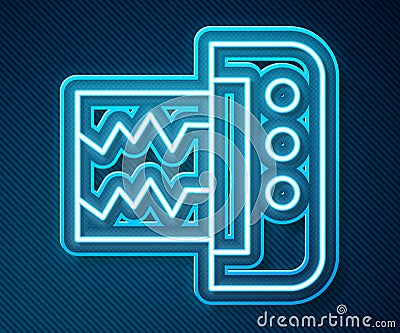 Glowing neon line Seismograph icon isolated on blue background. Earthquake analog seismograph. Vector Vector Illustration