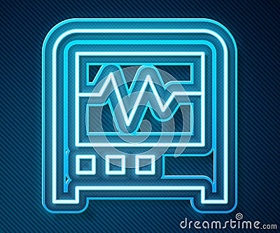 Glowing neon line Seismograph icon isolated on blue background. Earthquake analog seismograph. Vector Stock Photo