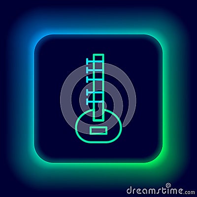 Glowing neon line Sitar classical music instrument icon isolated on black background. Colorful outline concept. Vector Vector Illustration