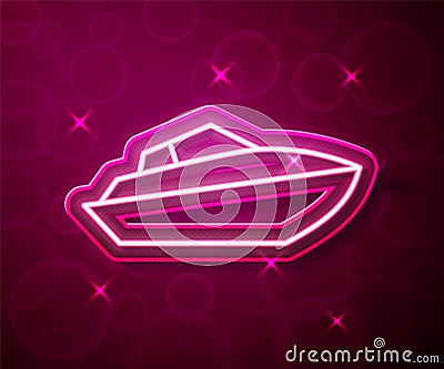 Glowing neon line Speedboat icon isolated on red background. Vector Vector Illustration