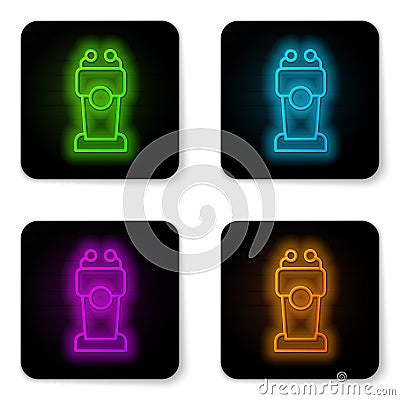 Glowing neon line Stage stand or debate podium rostrum icon isolated on white background. Conference speech tribune Stock Photo