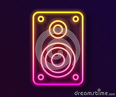 Glowing neon line Stereo speaker icon isolated on black background. Sound system speakers. Music icon. Musical column Vector Illustration