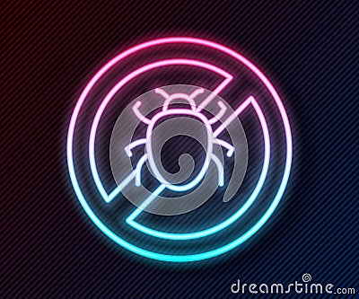Glowing neon line Stop colorado beetle icon isolated on black background. Vector Stock Photo