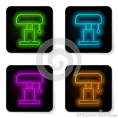 Glowing neon line Table lamp icon isolated on white background. Black square button. Vector Stock Photo