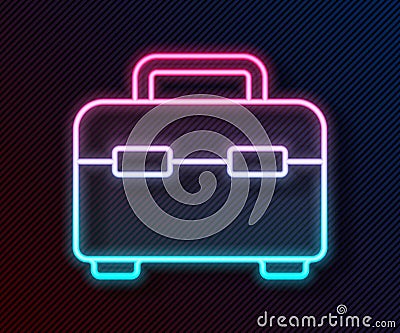 Glowing neon line Toolbox icon isolated on black background. Tool box sign. Vector Illustration Vector Illustration