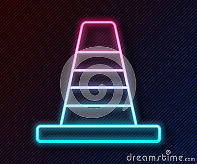 Glowing neon line Traffic cone icon isolated on black background. Vector Vector Illustration