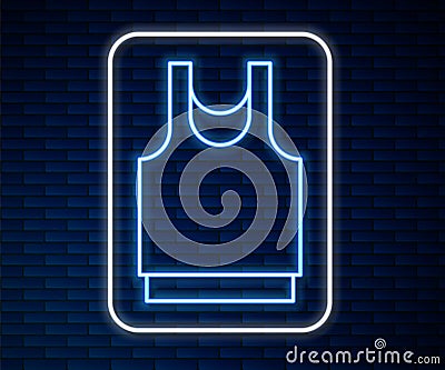 Glowing neon line Undershirt icon isolated on brick wall background. Vector Vector Illustration