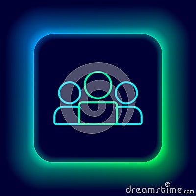 Glowing neon line Users group icon isolated on black background. Group of people icon. Business avatar symbol - users Vector Illustration