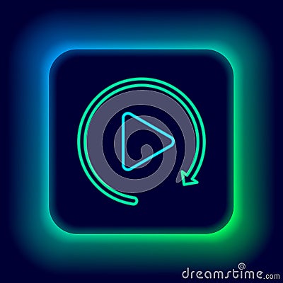 Glowing neon line Video play button like simple replay icon isolated on black background. Colorful outline concept Vector Illustration