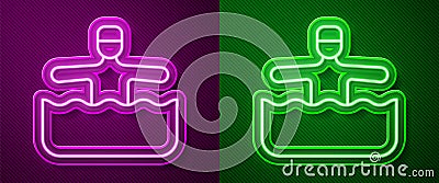 Glowing neon line Water gymnastics icon isolated on purple and green background. Vector Vector Illustration