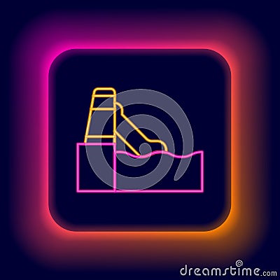 Glowing neon line Water slide with pool icon isolated on black background. Aquapark. Colorful outline concept. Vector Vector Illustration