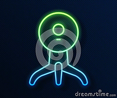 Glowing neon line Web camera icon isolated on blue background. Chat camera. Webcam icon. Vector Illustration Vector Illustration