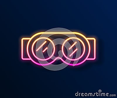 Glowing neon line Welding glasses icon isolated on black background. Protective clothing and tool worker. Vector Vector Illustration