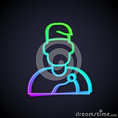 Glowing neon line Wizard warlock icon isolated on black background. Vector Vector Illustration