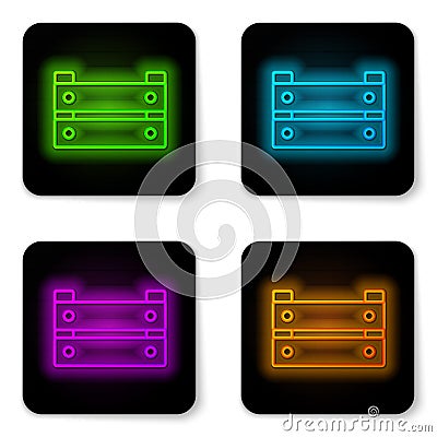 Glowing neon line Wooden box icon isolated on white background. Grocery basket, storehouse crate. Empty wooden container Vector Illustration