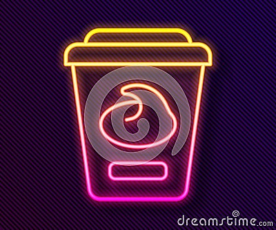 Glowing neon line Yogurt container icon isolated on black background. Yogurt in plastic cup. Vector Vector Illustration