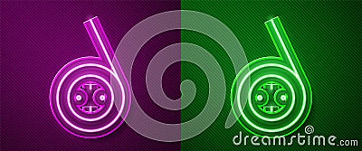 Glowing neon line Yoyo toy icon isolated on purple and green background. Vector Vector Illustration