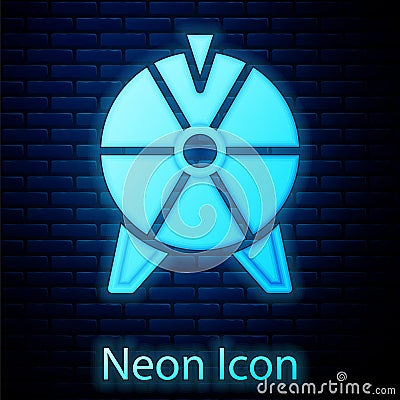 Glowing neon Lucky wheel icon isolated on brick wall background. Vector Stock Photo