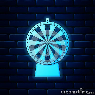 Glowing neon Lucky wheel icon isolated on brick wall background. Vector Vector Illustration