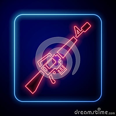 Glowing neon M16A1 rifle icon isolated on blue background. US Army M16 rifle. Vector Vector Illustration