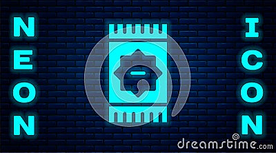 Glowing neon Mexican carpet icon isolated on brick wall background. Vector Vector Illustration