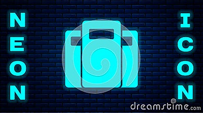 Glowing neon Police assault shield icon isolated on brick wall background. Vector Vector Illustration