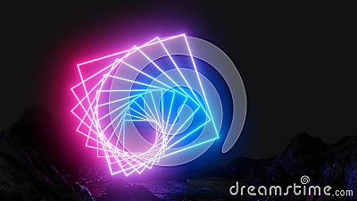 Glowing neon rectangles on dark background Cartoon Illustration