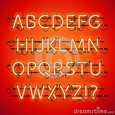 Glowing Neon Red Alphabet Vector Illustration