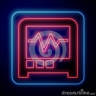 Glowing neon Seismograph icon isolated on black background. Earthquake analog seismograph. Vector Vector Illustration