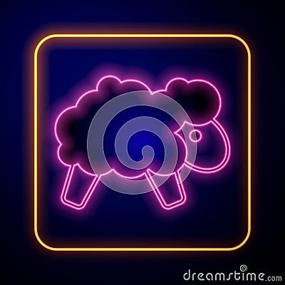 Glowing neon Sheep icon isolated on black background. Counting sheep to fall asleep. Vector Vector Illustration