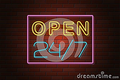 Glowing neon signboard open vector illustration Vector Illustration