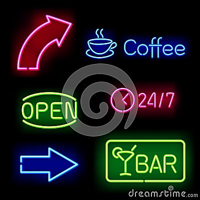 Glowing neon signs Vector Illustration