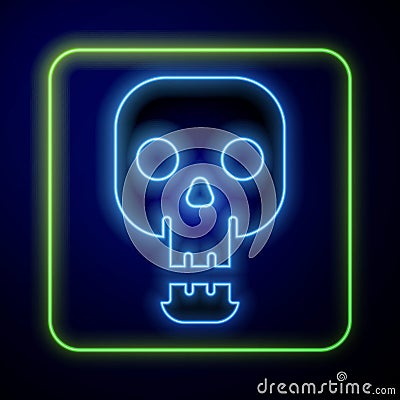 Glowing neon Skull icon isolated on blue background. Happy Halloween party Vector Illustration