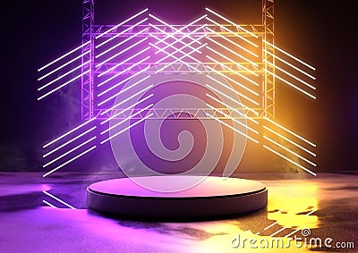 Glowing Neon Stage Background Cartoon Illustration