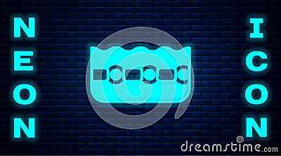 Glowing neon Swimming pool icon isolated on brick wall background. Vector Stock Photo